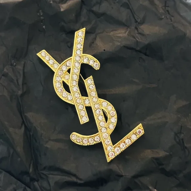 Saint Laurent YSL Monogram Crystal-Embellished Or-Ton Broche 3