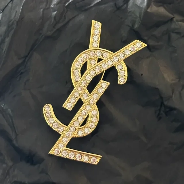Saint Laurent YSL Monogram Crystal-Embellished Or-Ton Broche 4