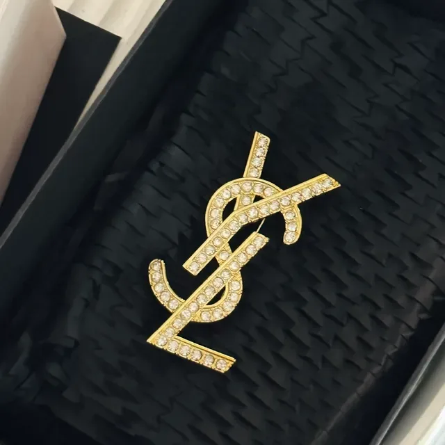 Saint Laurent YSL Monogram Crystal-Embellished Or-Ton Broche 5