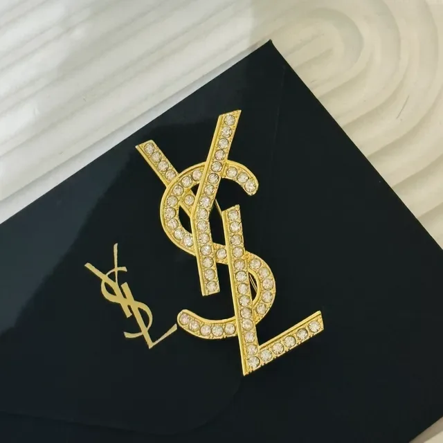 Saint Laurent YSL Monogram Crystal-Embellished Or-Ton Broche 6