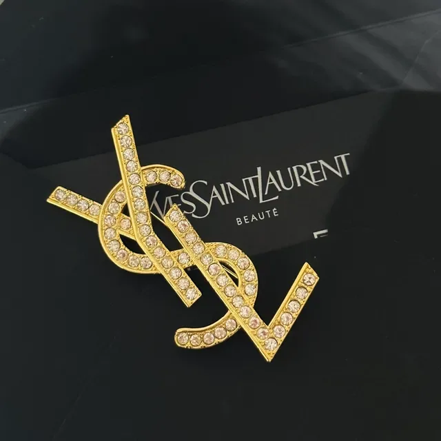 Saint Laurent YSL Monogram Crystal-Embellished Or-Ton Broche 7