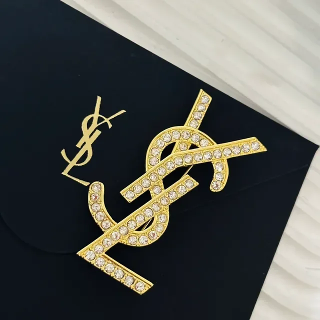 Saint Laurent YSL Monogram Crystal-Embellished Or-Ton Broche 8