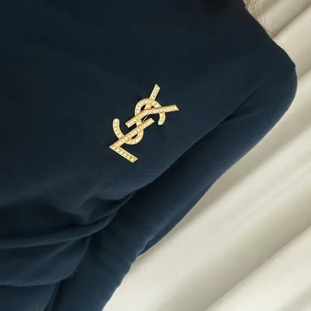 Saint Laurent YSL Monogram Crystal-Embellished Or-Ton Broche 9