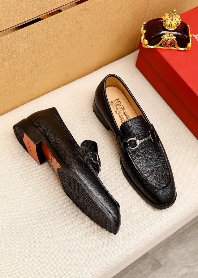 Salvatore Ferragamo Gancini Black Pebbled Leather Horsebit Loafers 3