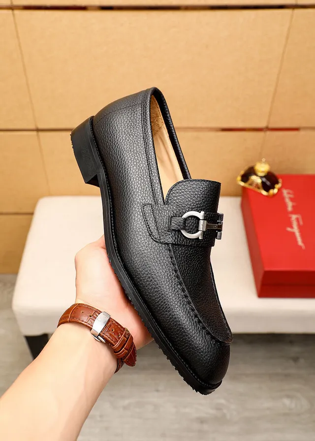 Salvatore Ferragamo Gancini Black Pebbled Leather Horsebit Loafers 5