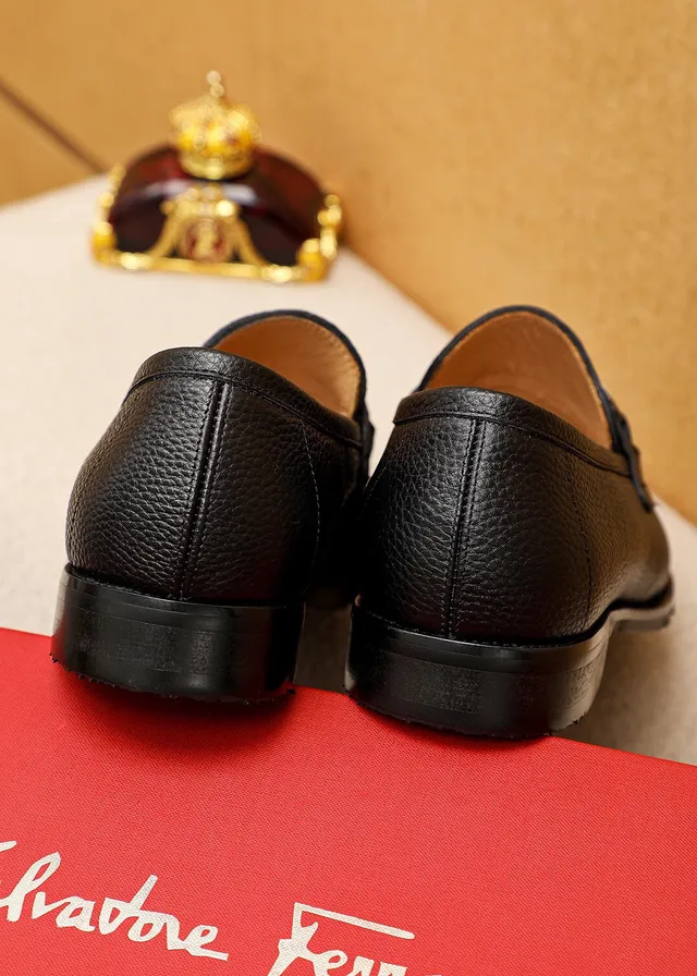 Salvatore Ferragamo Gancini Black Pebbled Leather Horsebit Loafers 6