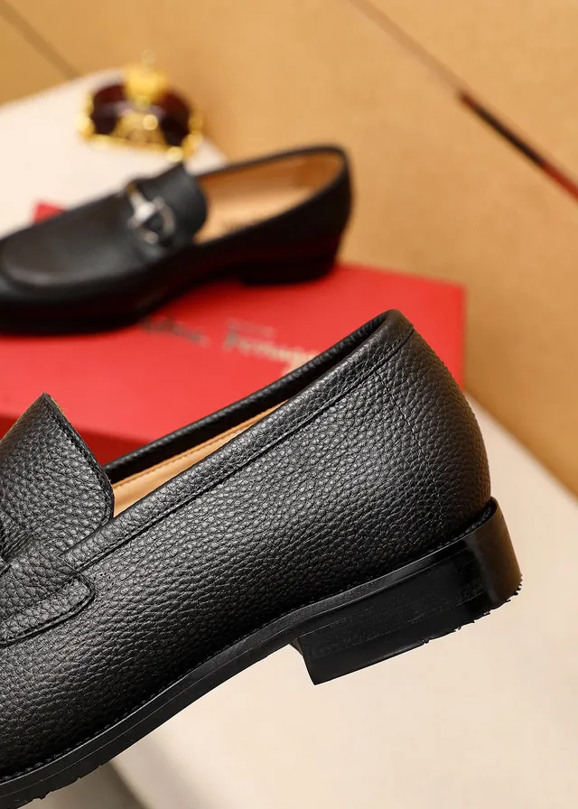 Salvatore Ferragamo Gancini Black Pebbled Leather Horsebit Loafers 7
