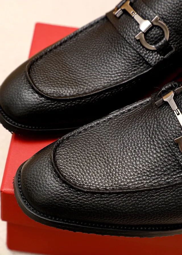 Salvatore Ferragamo Gancini Black Pebbled Leather Horsebit Loafers 8