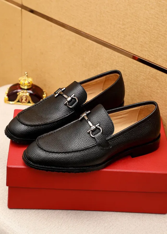 Salvatore Ferragamo Gancini Loafer Black Pebbled Leather Horsebit Buckle Loafers 2