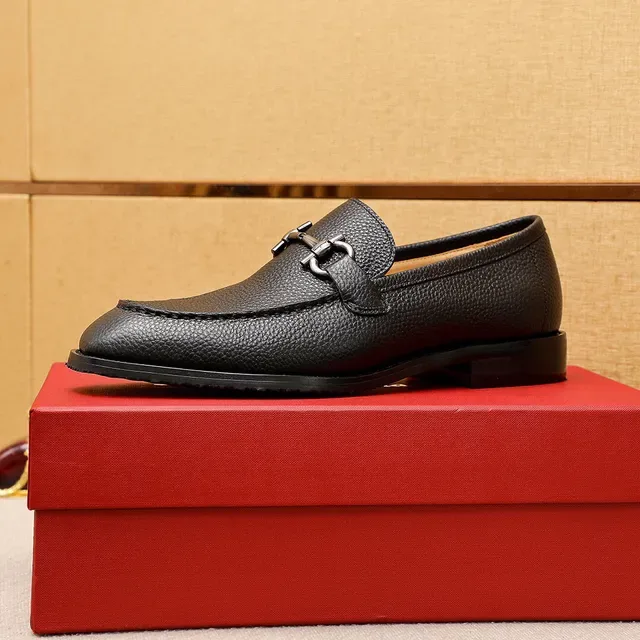 Salvatore Ferragamo Gancini Loafer Black Pebbled Leather Horsebit Buckle Loafers 3