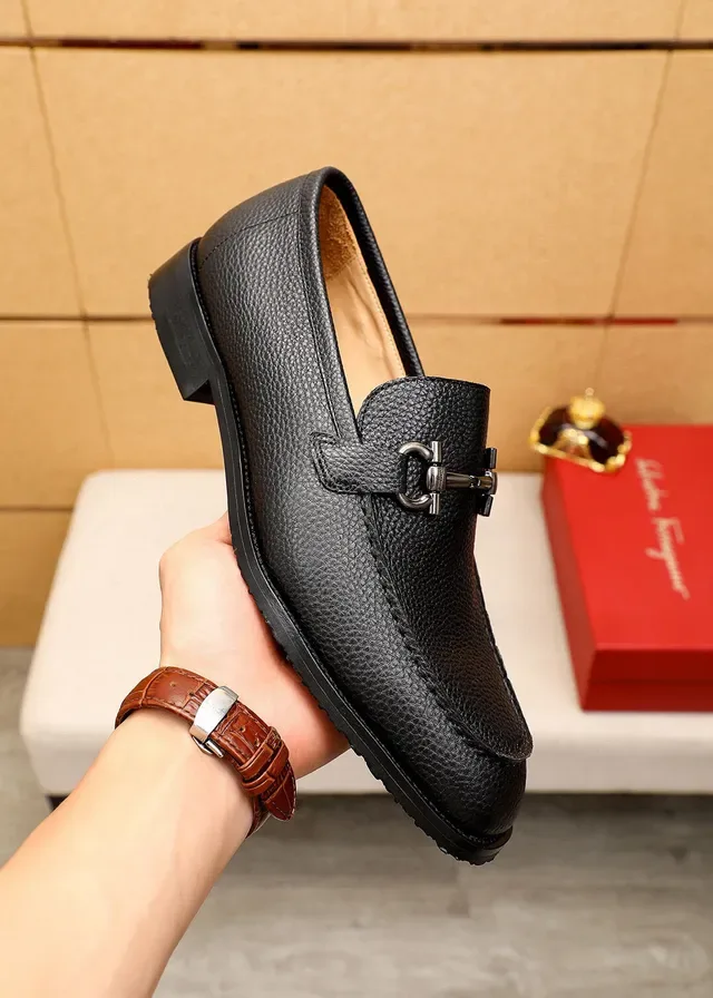 Salvatore Ferragamo Gancini Loafer Black Pebbled Leather Horsebit Buckle Loafers 4