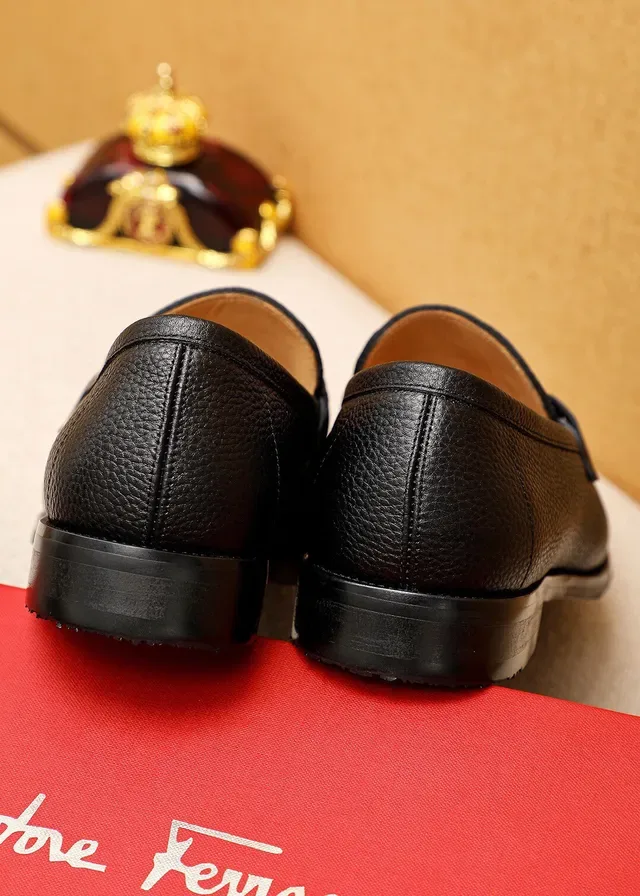 Salvatore Ferragamo Gancini Loafer Black Pebbled Leather Horsebit Buckle Loafers 5