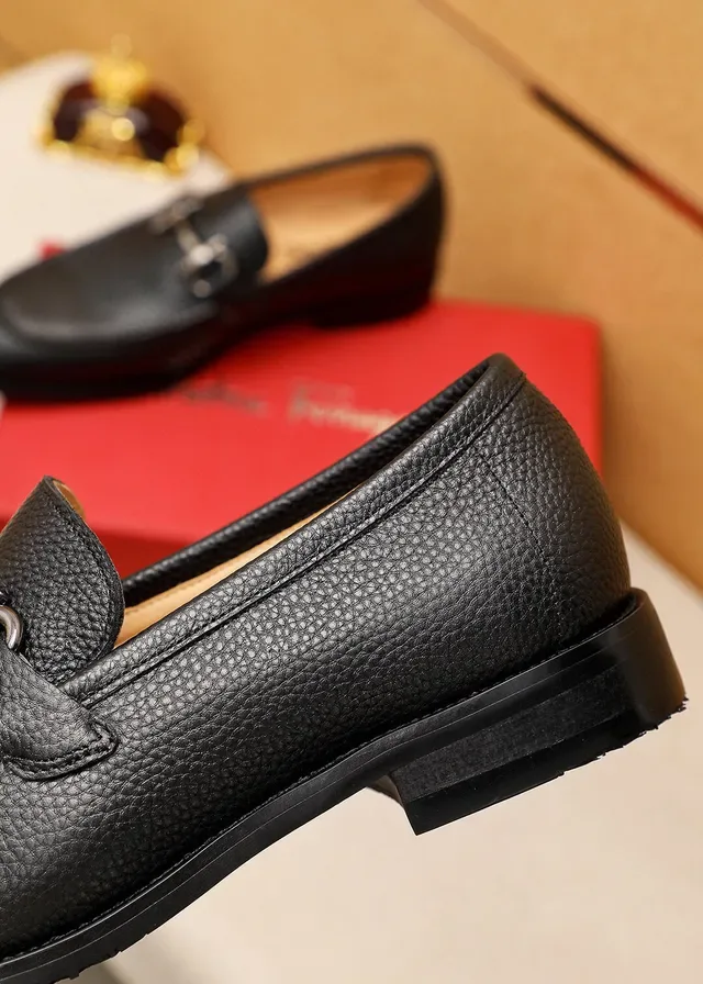 Salvatore Ferragamo Gancini Loafer Black Pebbled Leather Horsebit Buckle Loafers 6