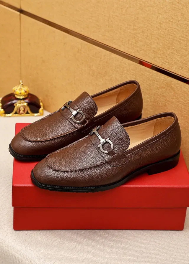 Salvatore Ferragamo Gancini Loafer Brown Pebbled Leather Horsebit Buckle Loafers 2