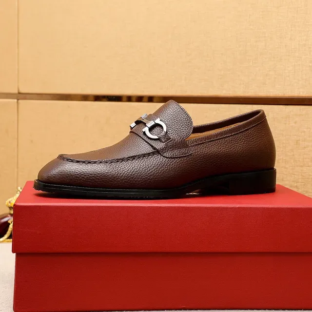 Salvatore Ferragamo Gancini Loafer Brown Pebbled Leather Horsebit Buckle Loafers 4