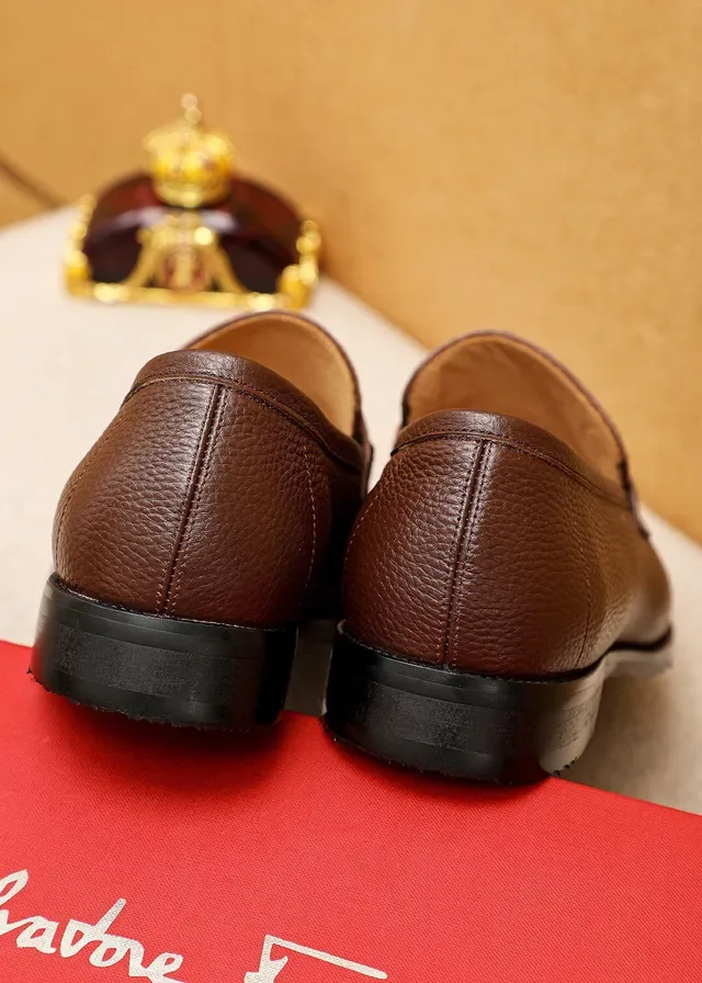 Salvatore Ferragamo Gancini Loafer Brown Pebbled Leather Horsebit Buckle Loafers 6