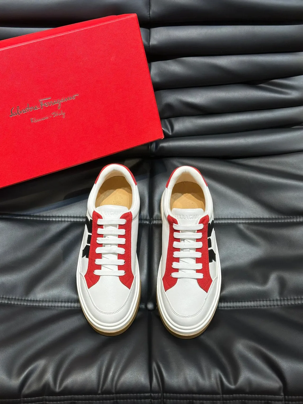 Salvatore Ferragamo White Red Black Color-Block Lifestyle Sneakers 1