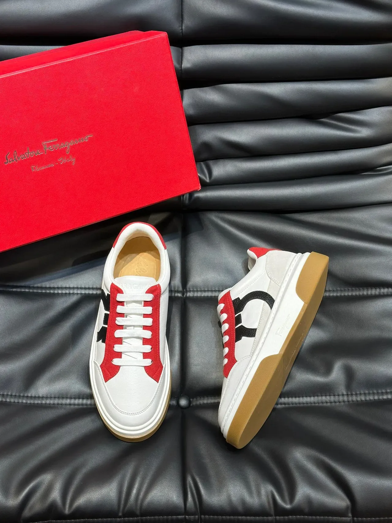 Salvatore Ferragamo White Red Black Color-Block Lifestyle Sneakers 2