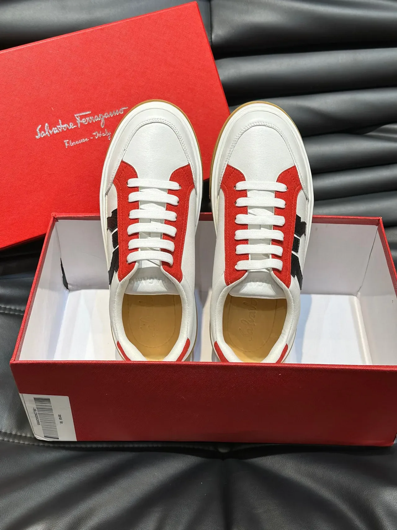 Salvatore Ferragamo White Red Black Color-Block Lifestyle Sneakers 4