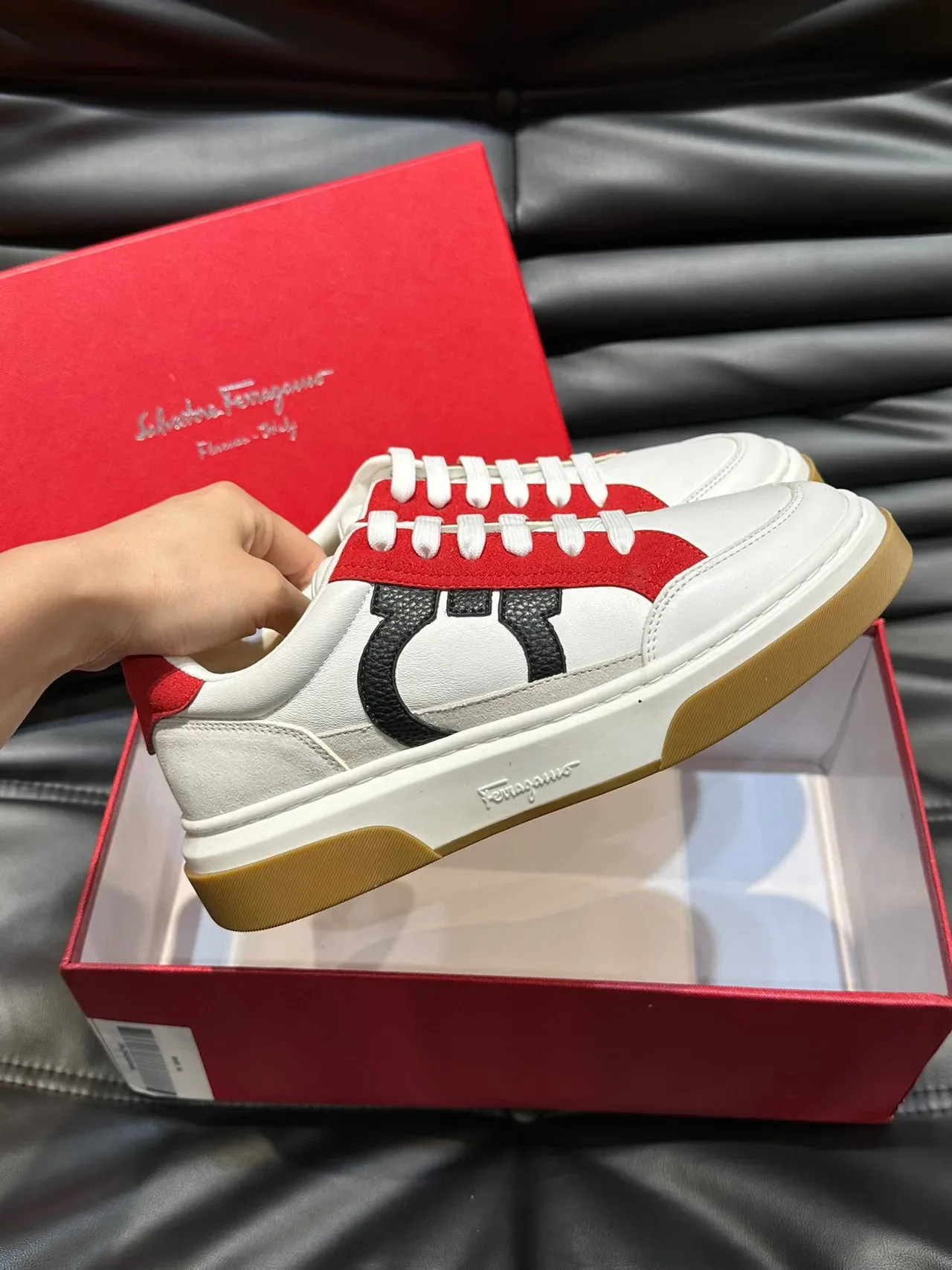 Salvatore Ferragamo White Red Black Color-Block Lifestyle Sneakers 5
