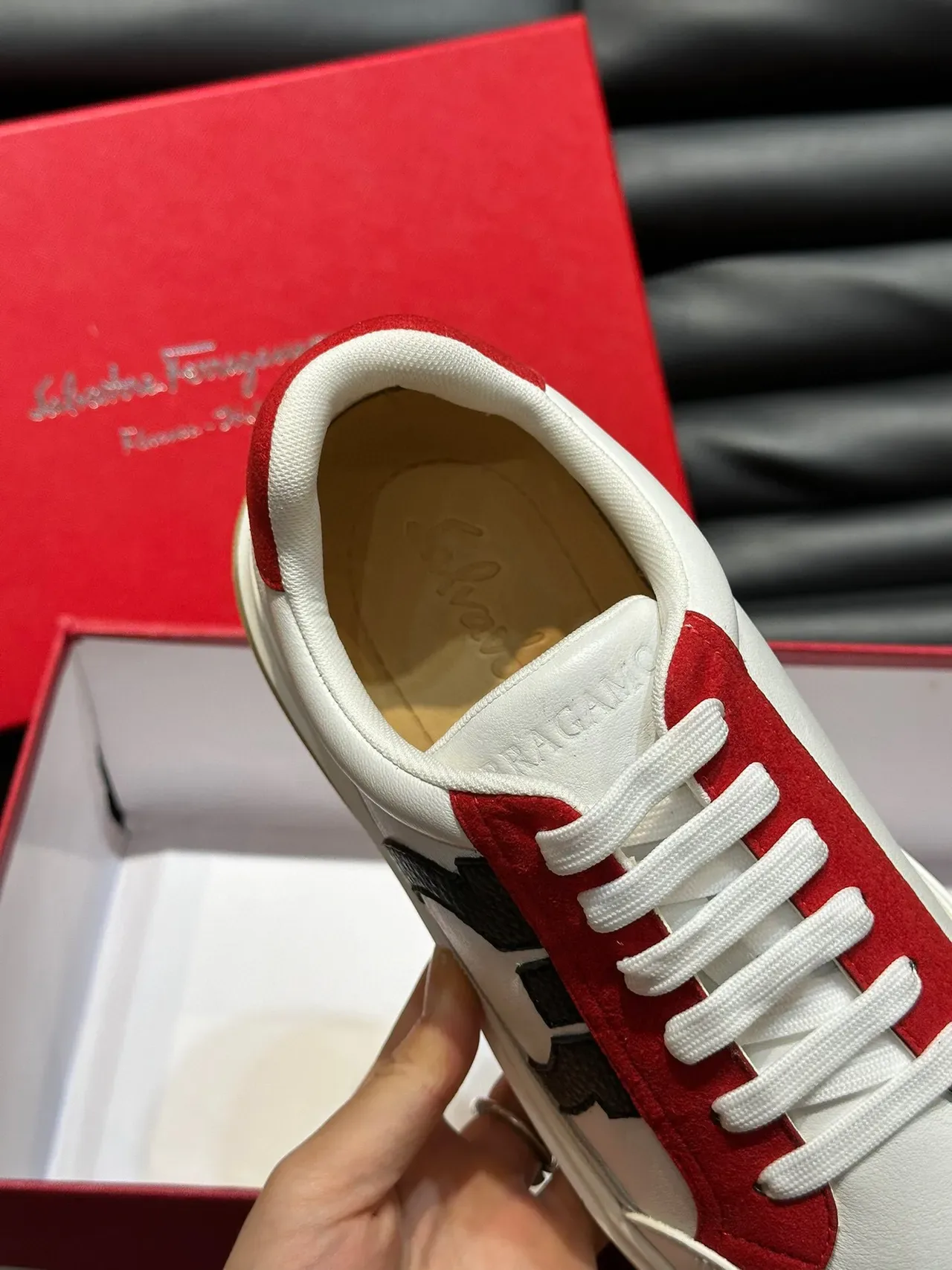 Salvatore Ferragamo White Red Black Color-Block Lifestyle Sneakers 7