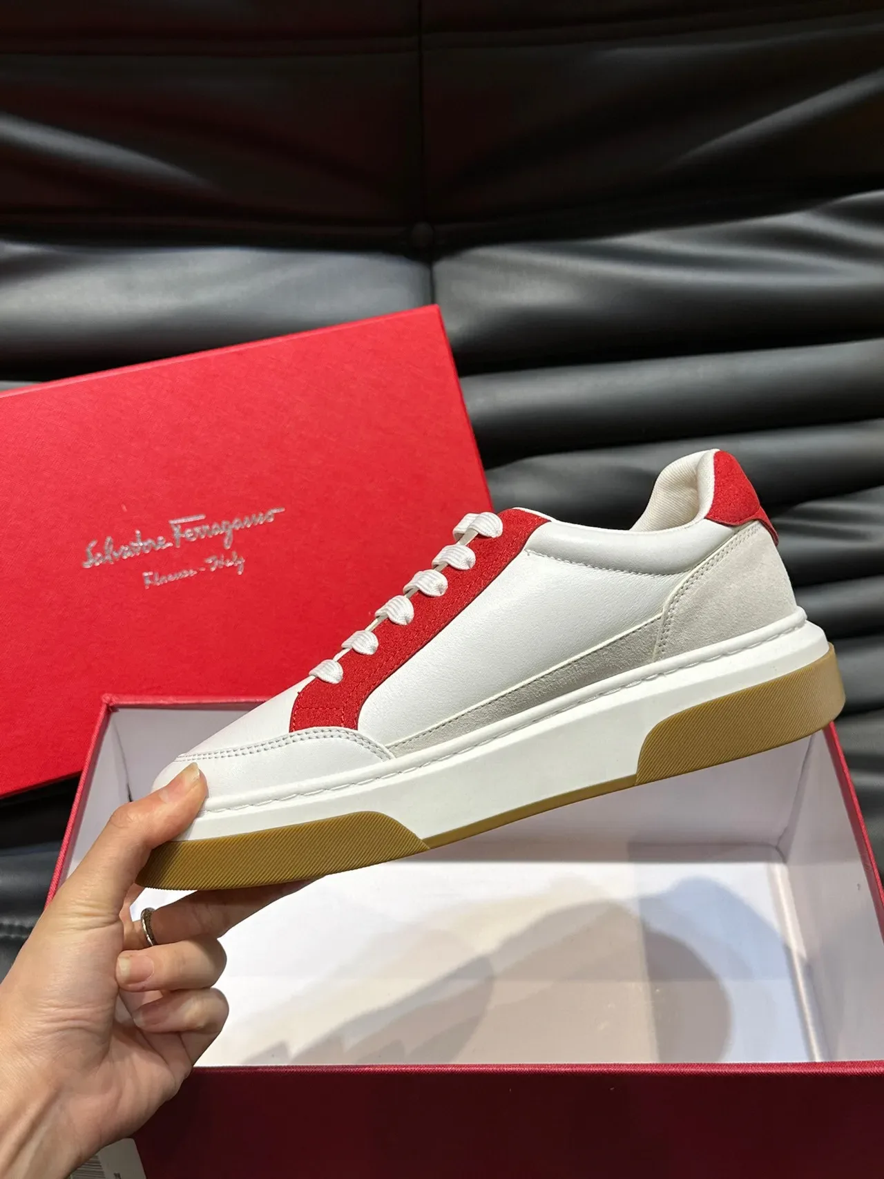 Salvatore Ferragamo White Red Black Color-Block Lifestyle Sneakers 8