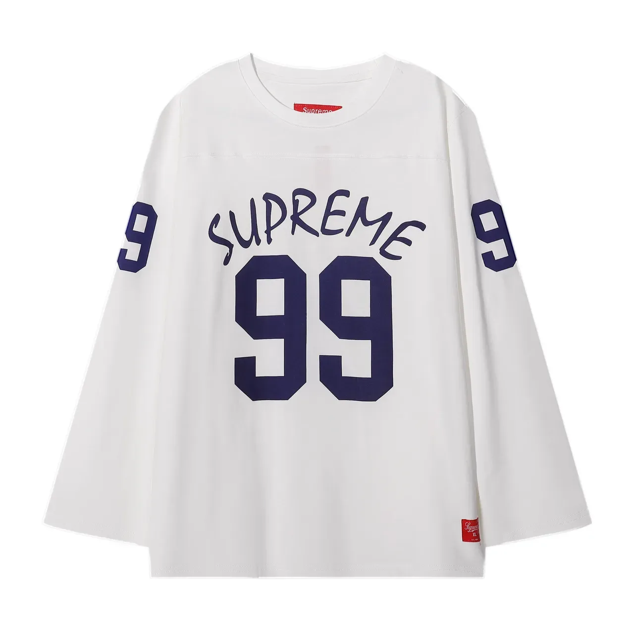 Supreme 99 White Navy Long-Sleeve Crewneck Jersey 5