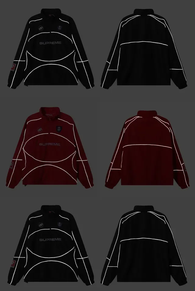 Supreme Preto Branco Quarter-Zip Reflective Piping Windbreaker 2