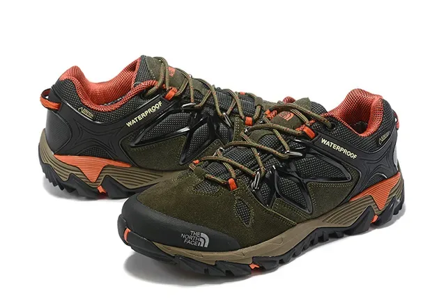 The North Face Army Green Orange Technical Mesh-Suede Hybrid Upper Waterproof Membrane Construction Sneakers 17