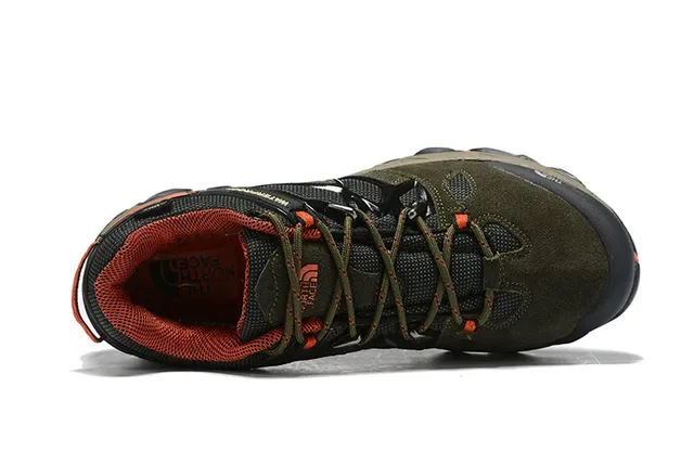 The North Face Army Green Orange Technical Mesh-Suede Hybrid Upper Waterproof Membrane Construction Sneakers 20