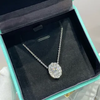 Tiffany & Co. Argent Noir Ovale Halo Pendant Pavé-Set Diamants Collier
