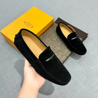 Tod's Driving Loafer Black Beige Suede Upper Horsebit Metal Accent Loafer