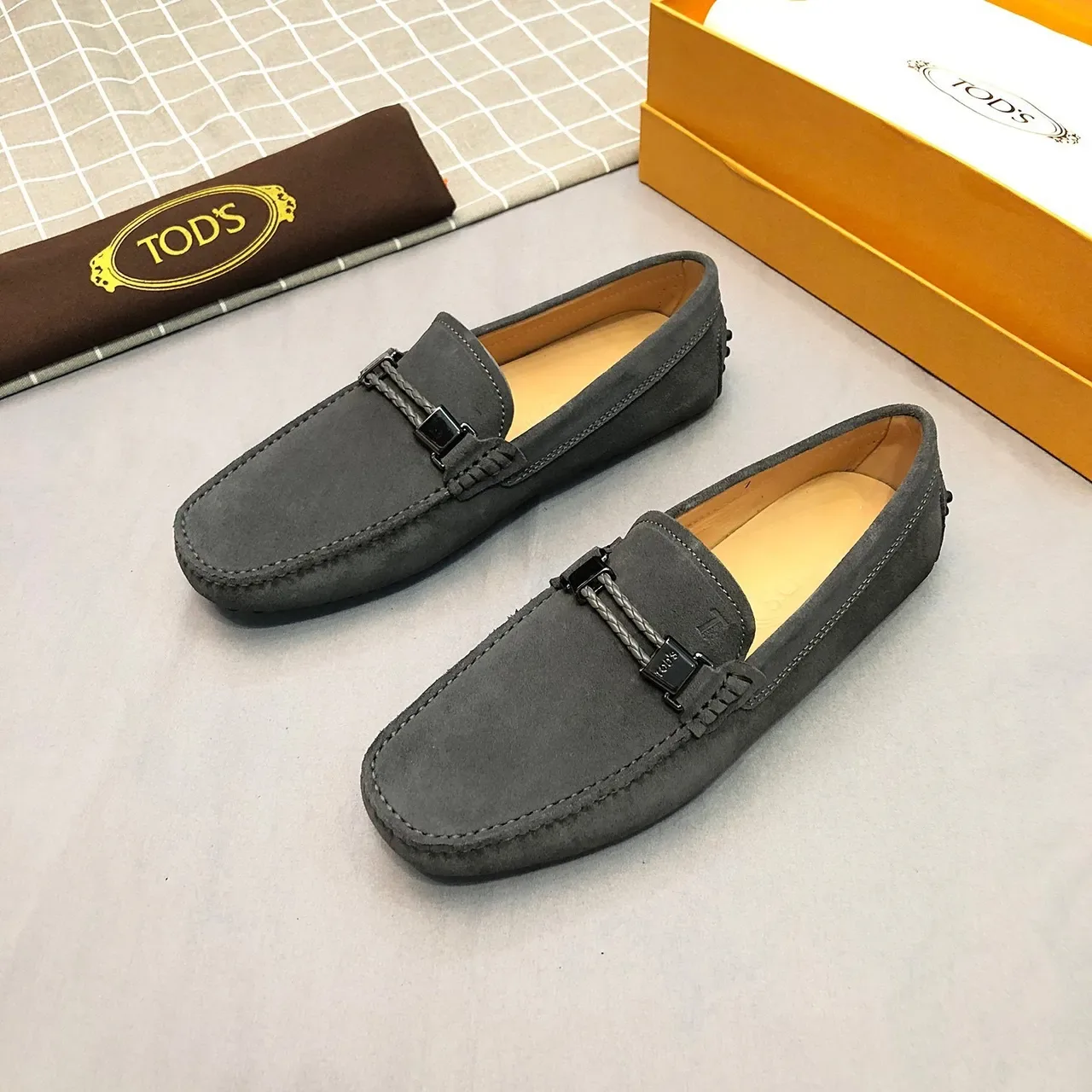 Tod's Gommino Loafer Gray Suede Braided Strap Loafers 2