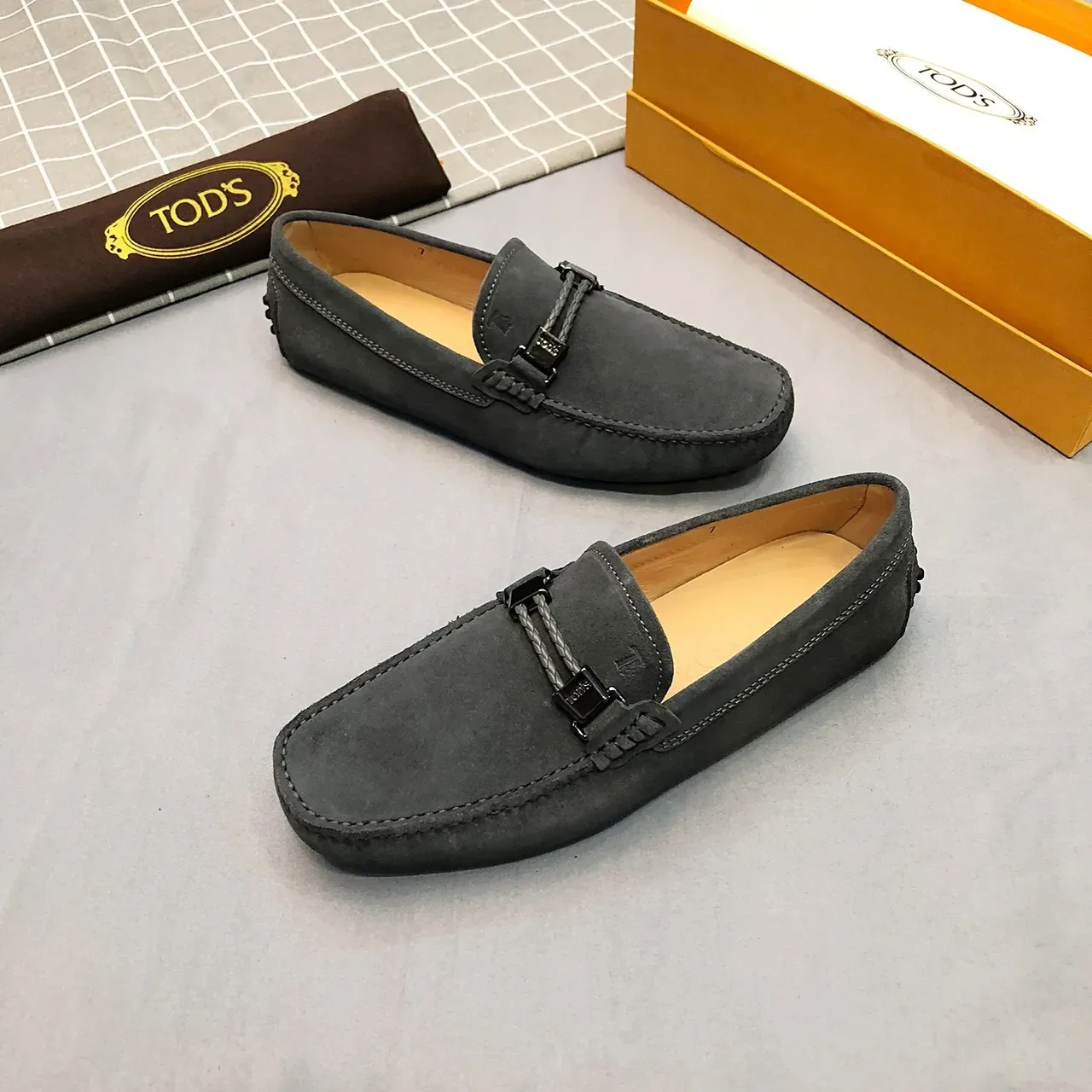 Tod's Gommino Loafer Gray Suede Braided Strap Loafers 3