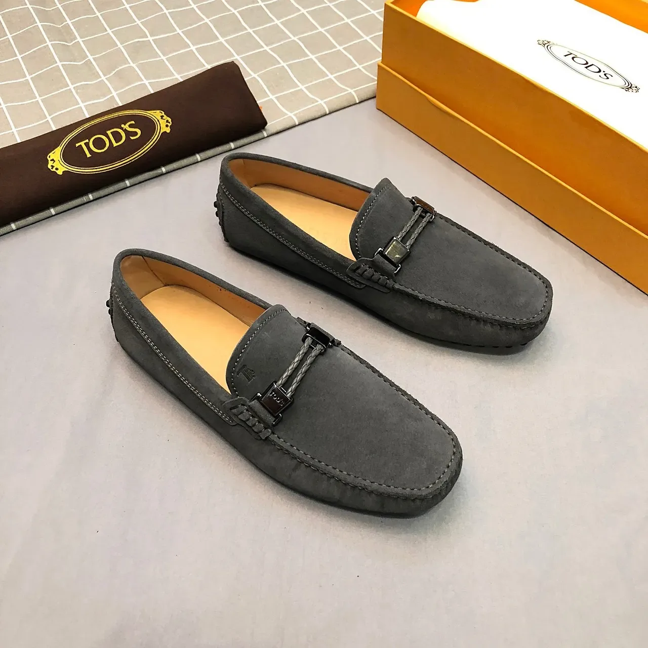 Tod's Gommino Loafer Gray Suede Braided Strap Loafers 4