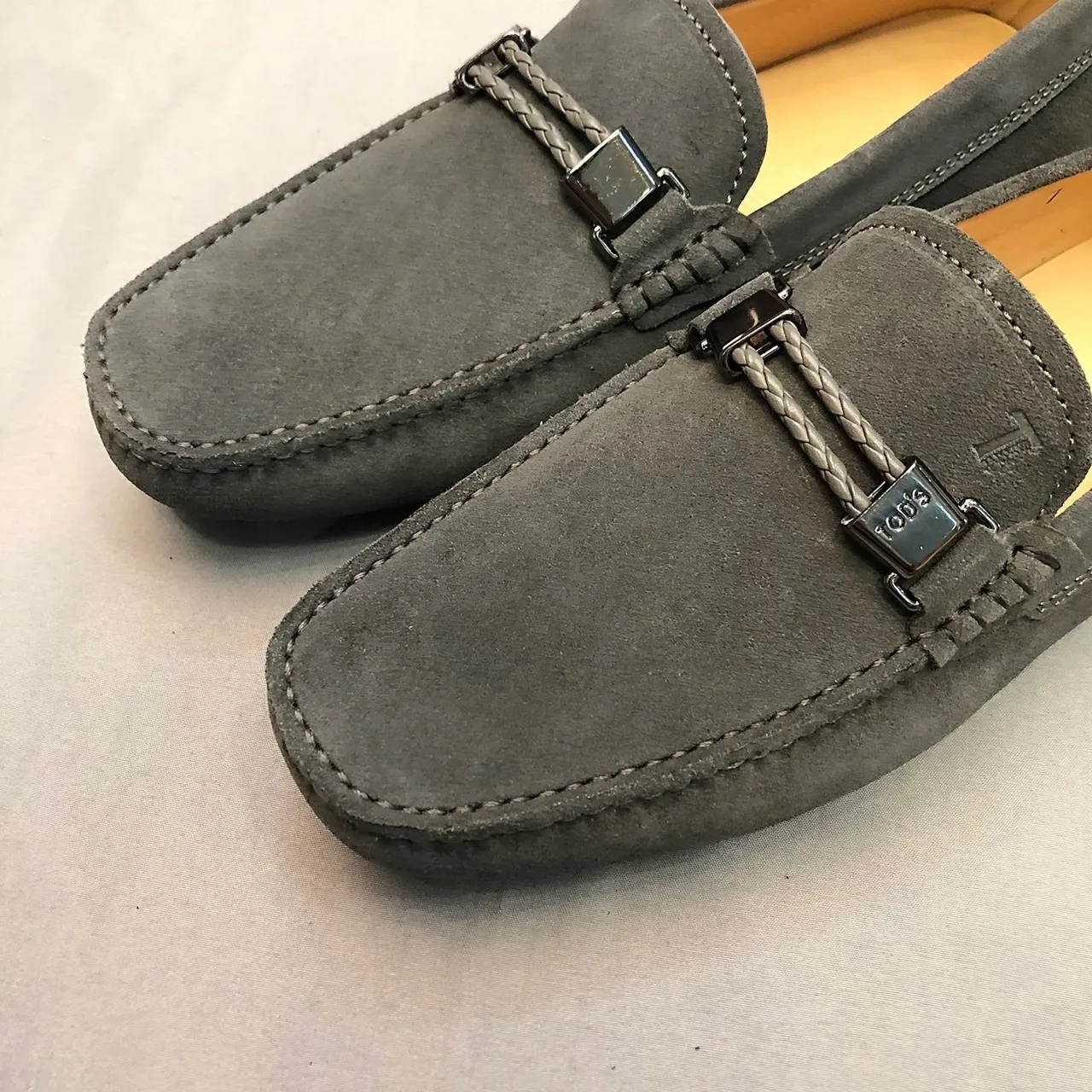 Tod's Gommino Loafer Gray Suede Braided Strap Loafers 5