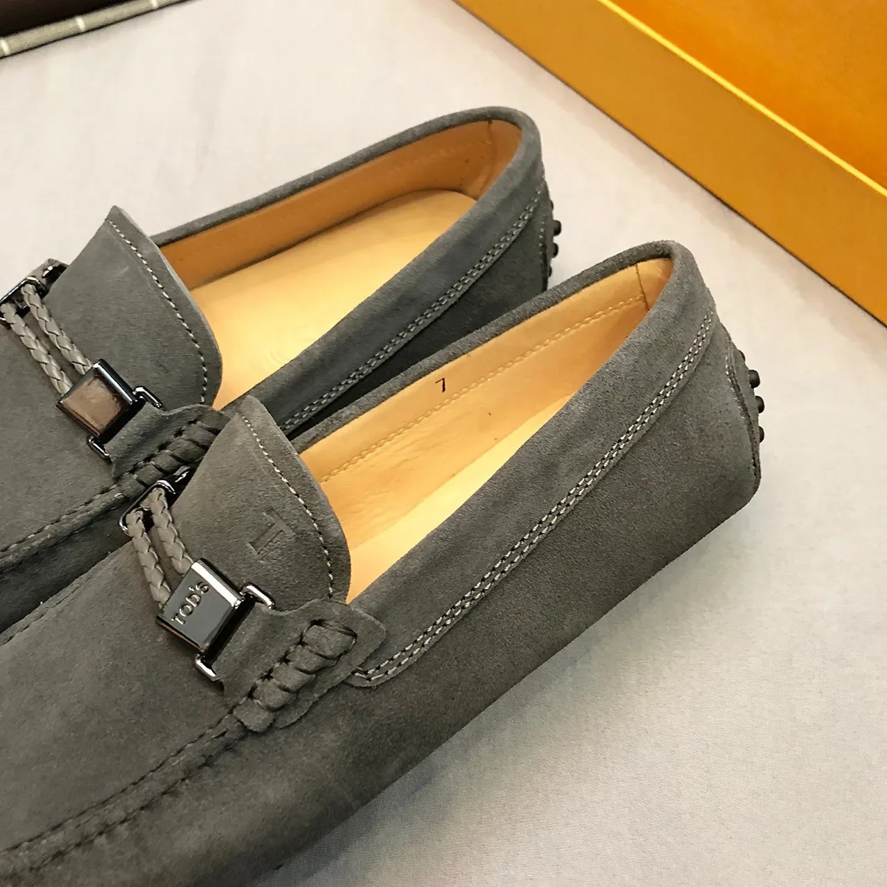 Tod's Gommino Loafer Gray Suede Braided Strap Loafers 6