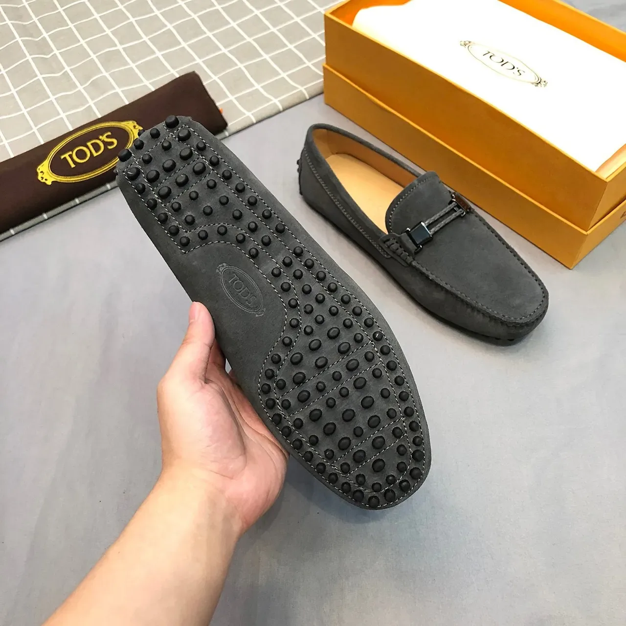 Tod's Gommino Loafer Gray Suede Braided Strap Loafers 8