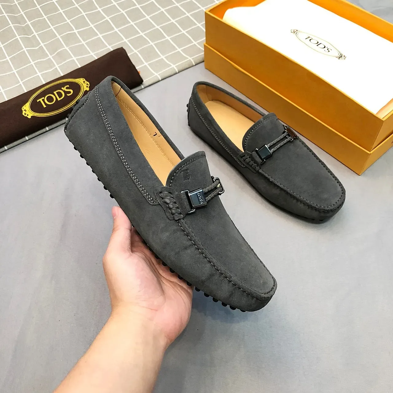 Tod's Gommino Loafer Gray Suede Braided Strap Loafers 9