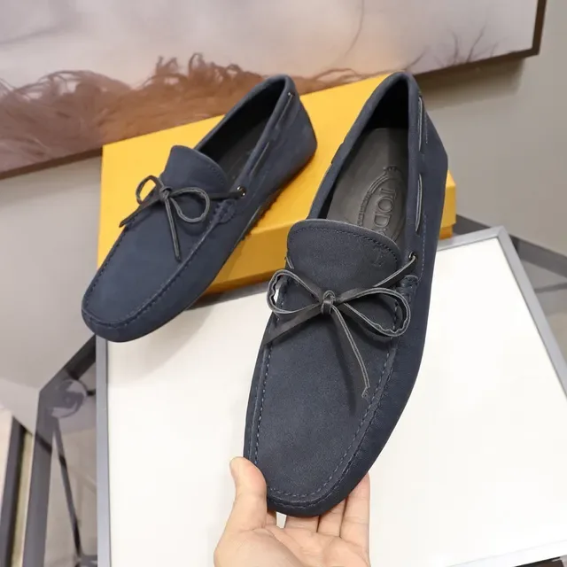 Tod's Navy Suede Bow Loafers 7