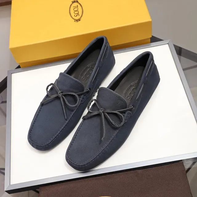Tod's Navy Suede Bow Loafers 8