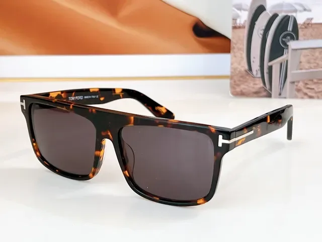 Tom Ford Black Brown Oversized Rectangular Acetate Frame Sunglasses 3