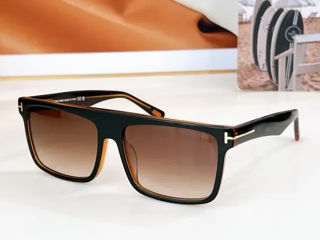 Tom Ford Black Brown Oversized Rectangular Acetate Frame Sunglasses 4
