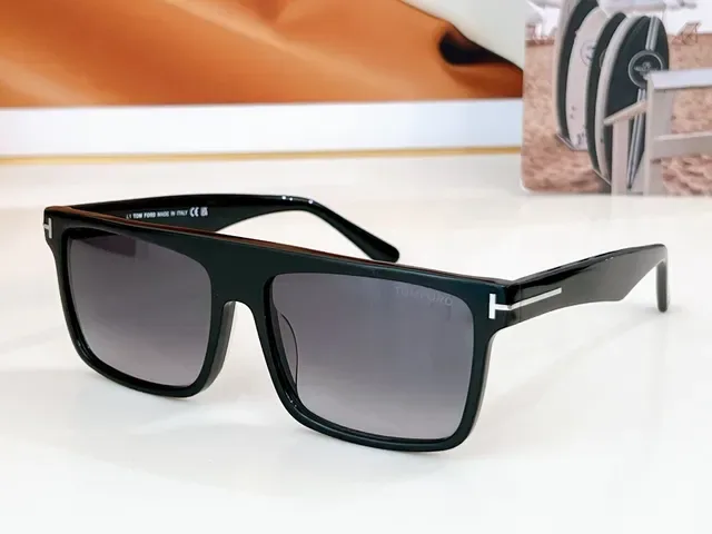 Tom Ford Black Brown Oversized Rectangular Acetate Frame Sunglasses 7