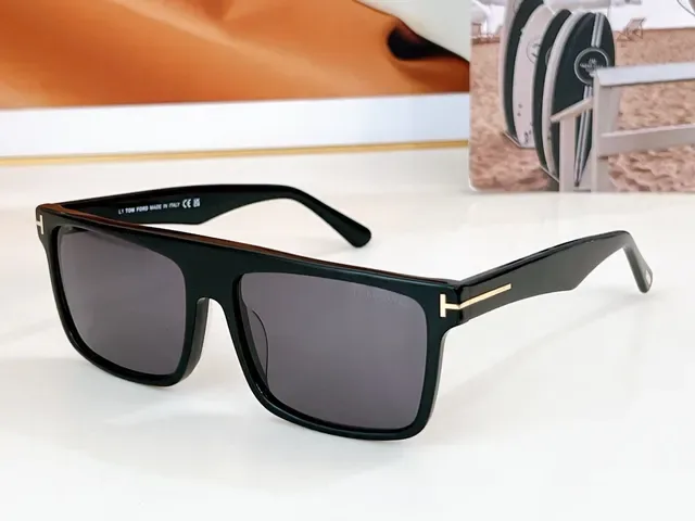 Tom Ford Black Brown Oversized Rectangular Acetate Frame Sunglasses 8
