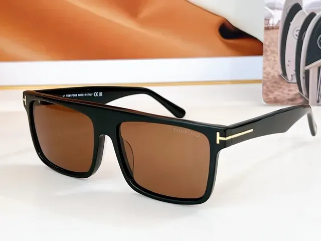 Tom Ford Black Brown Oversized Rectangular Acetate Frame Sunglasses 9