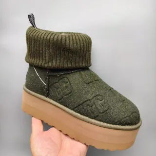 UGG Verde Ejército Beige Suela Plataforma Puño de Punto Acanalado Botas de Nieve
