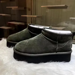 UGG Army Green Black Suede Upper Shearling-Lined Snow Boots