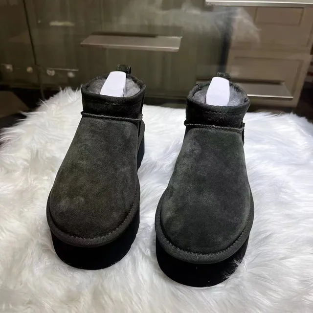 UGG Army Green Black Suede Upper Shearling-Lined Snow Boots 2