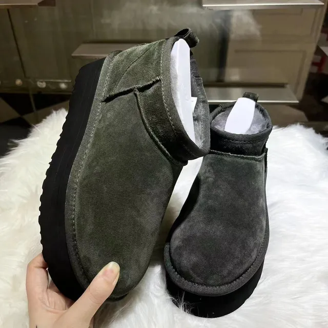 UGG Army Green Black Suede Upper Shearling-Lined Snow Boots 3